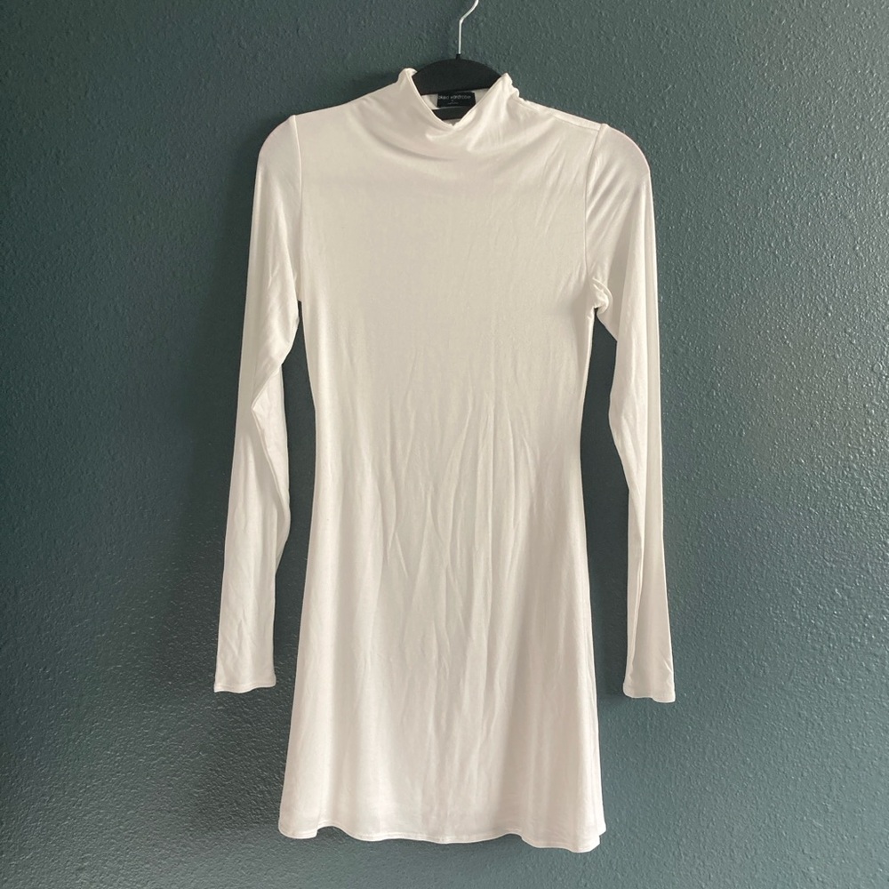 Naked Wardrobe White Funnel Neck Long Sleeve Minidress XS
